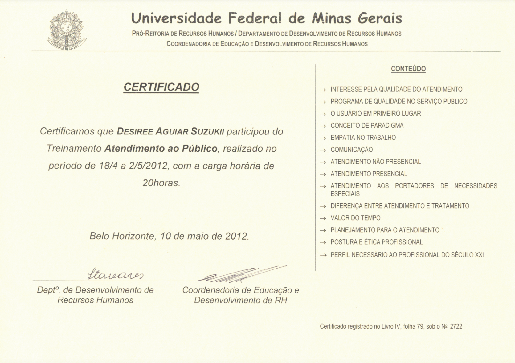 Treinamento de Atendimento ao Público | UFMG (2012)