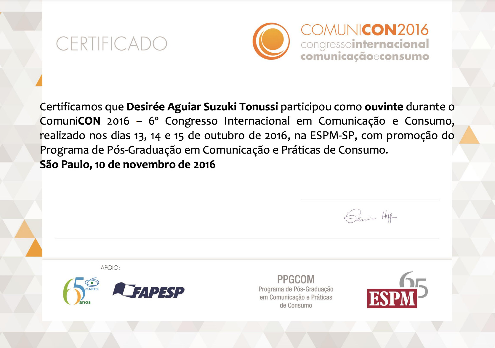 6º Congresso Internacional em Comunicação e Consumo (ComuniCon) | ESPM - SP (2016)